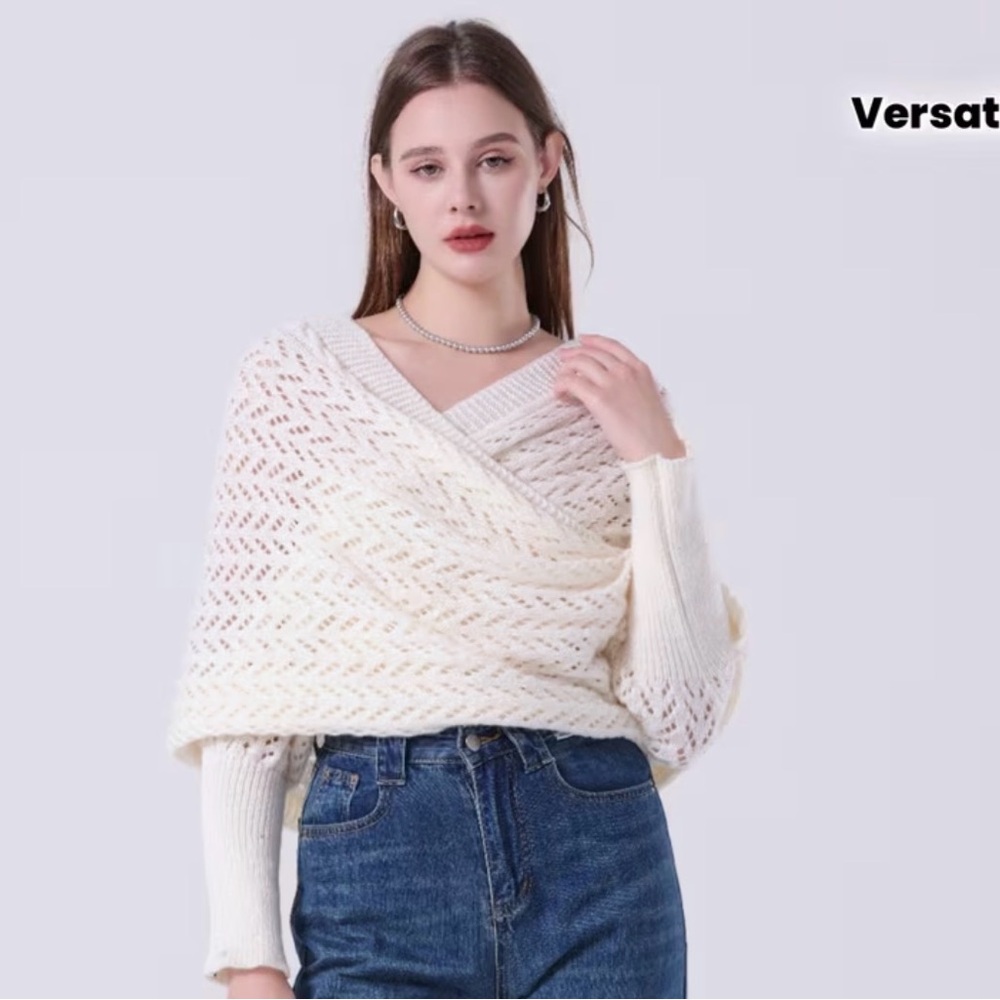 Cream Knit Wrap Sweater - Women's V-Neck Pullover